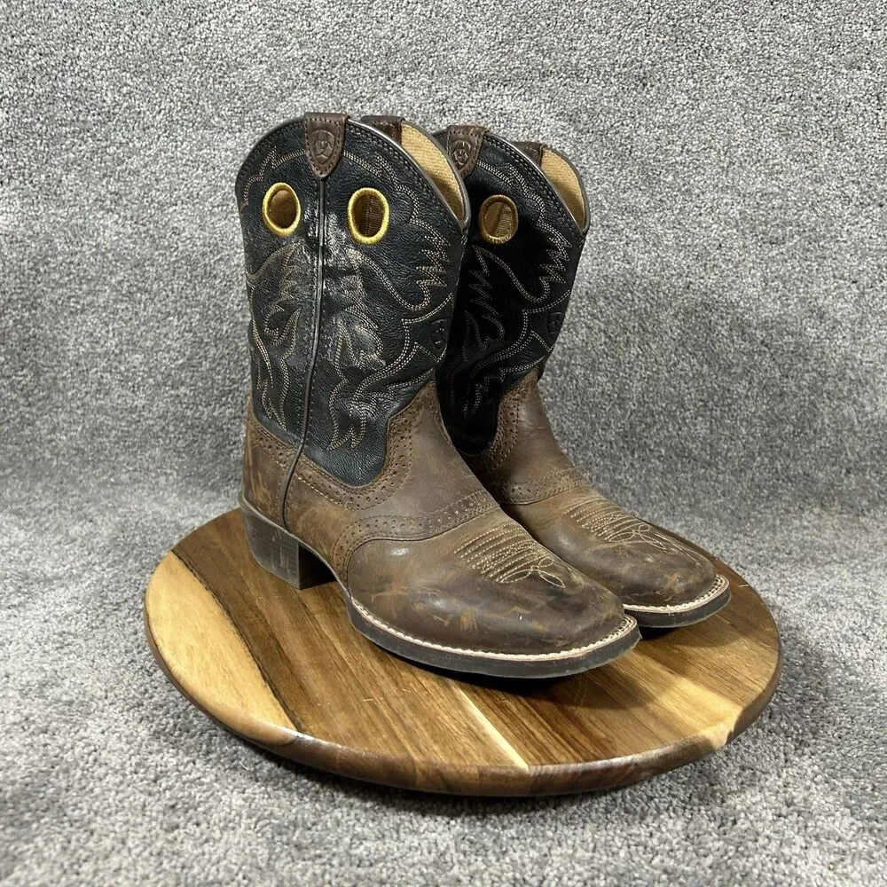 Ariat Heritage Roughstock Kids Size 3 Brown Black Western Cowboy Boots Used